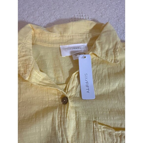 Six Fifty Cropped Peasant Shirt Button Up Gauzy Women Vibrant Summer NWT, Large - Picture 8 of 13